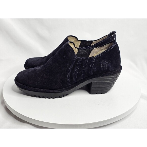 Fly London Navy Blue Ankle Booties Leather Suede Slip On Womens Size EU 37/6.5-7 - Picture 1 of 8